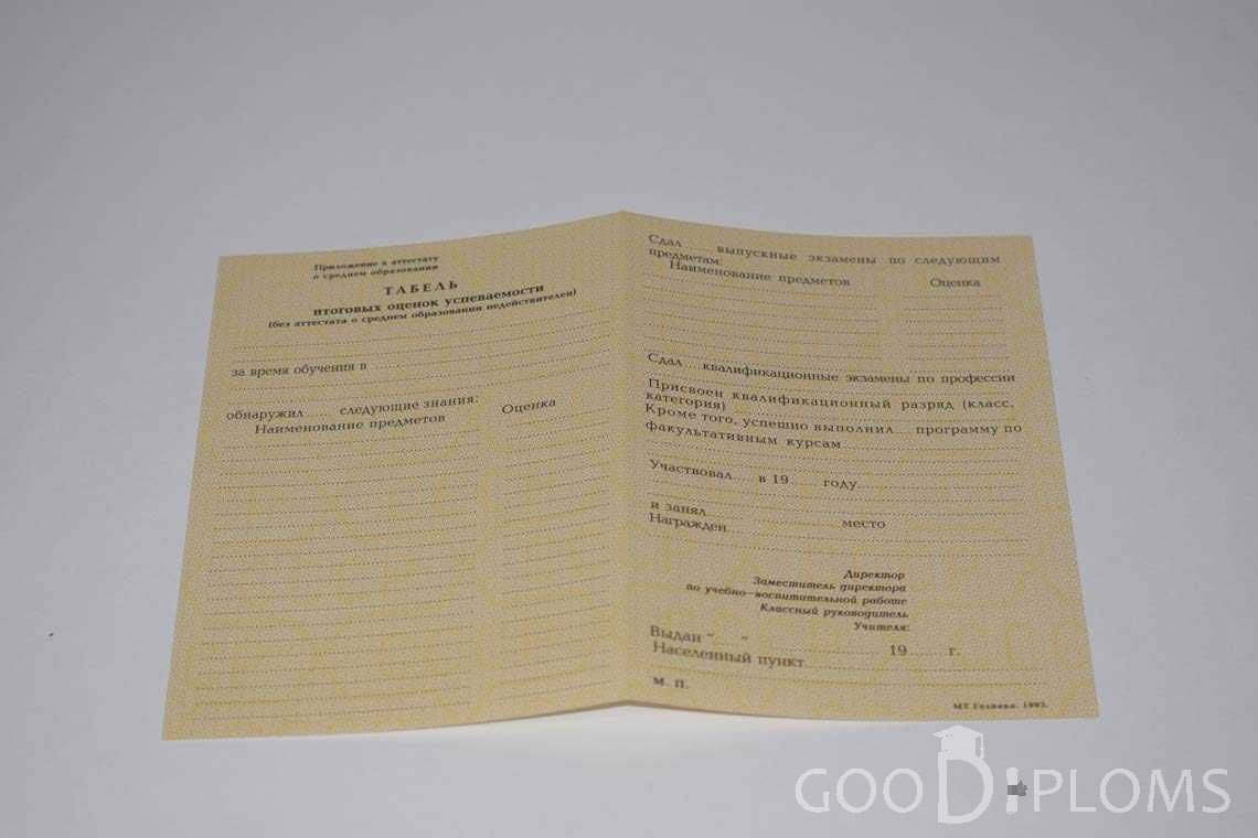 Приложение к Аттестату За 10 Класс период выдачи 1990-1993 -  Ангарск