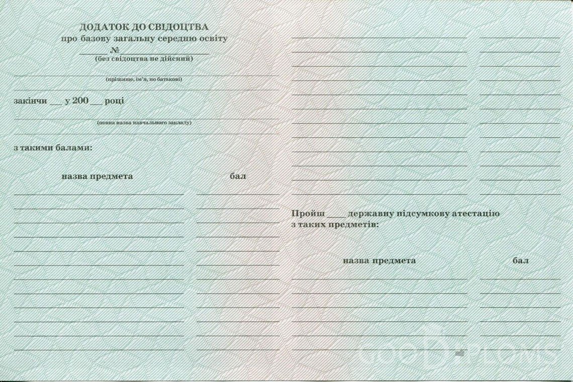 Украинский аттестат за 9 класс - Обратная Сторона приложения- Ангарск